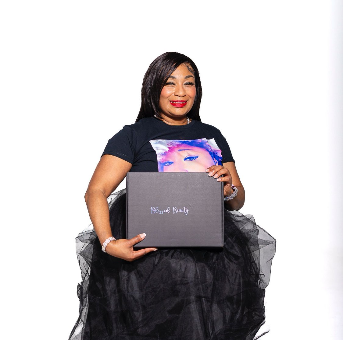 Satira Lester with Blessed Beauty self-care treasure box